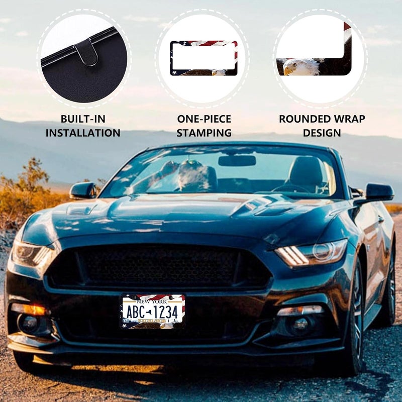 LIN KANG American Flag Eagle License Plate Frame Holder - 2 Pack Patriotic Universal Aluminum Matte Stripe US Flag Gloss Car Tag Frame Holder Accessory with Screws Fasteners Caps - Image 5